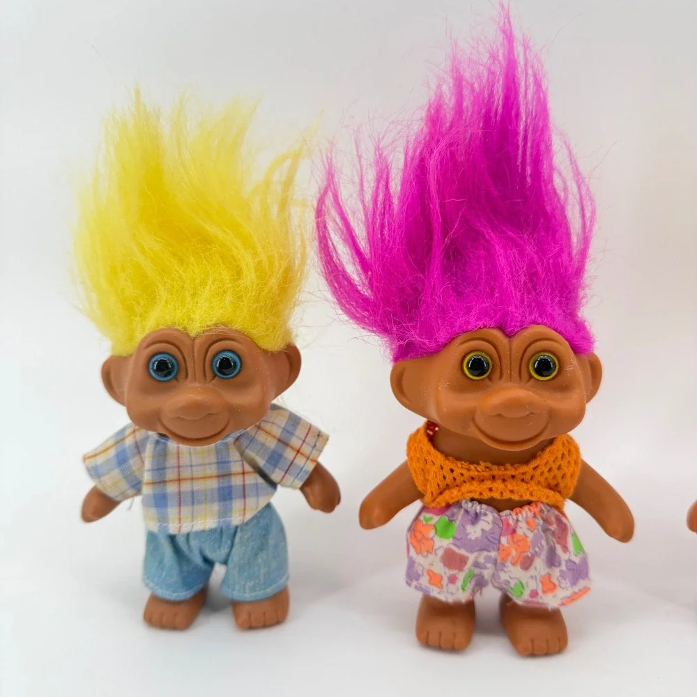 TNT Troll Doll Set Vintage 1991 Kids 3in Multi Color Neon Hair‎ 4pc Lot